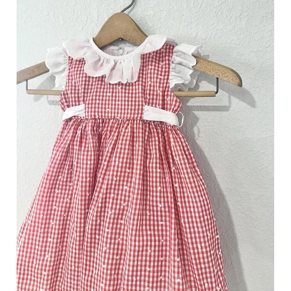 Vintage Sylvia White Toddler Girls Dress Red and White Gingham Zipper Ruffles 2T - Picture 2 of 15
